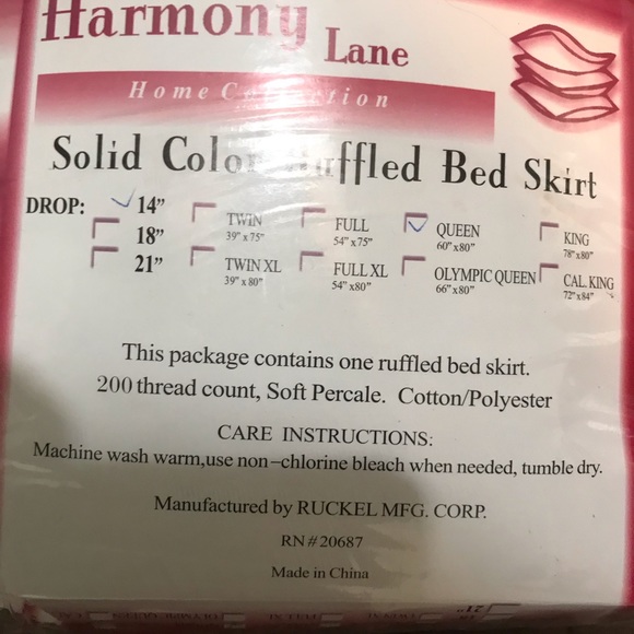 Queen size solid color ruffled bedskirt, 14” drop - Picture 3 of 3